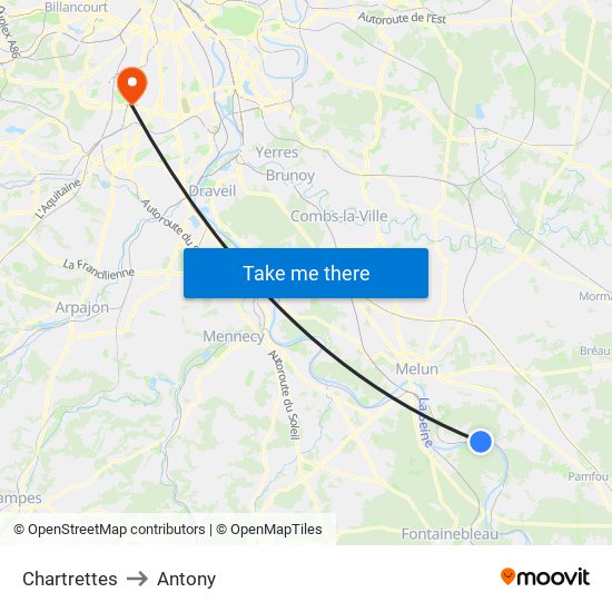 Chartrettes to Antony map
