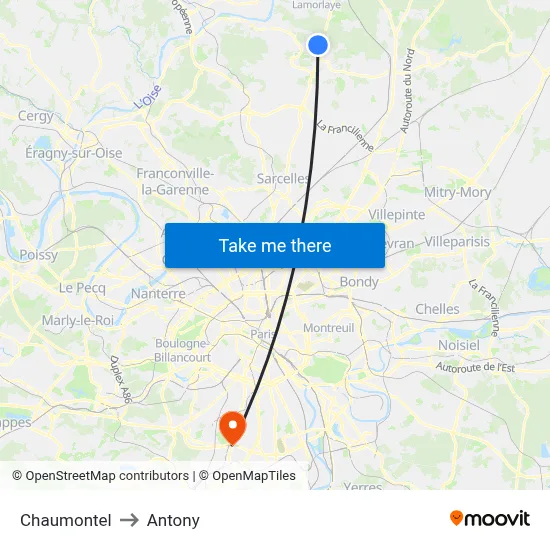 Chaumontel to Antony map