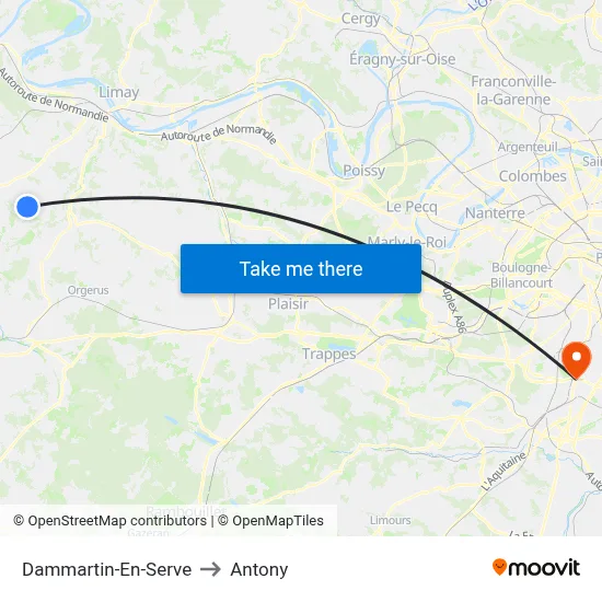 Dammartin-En-Serve to Antony map