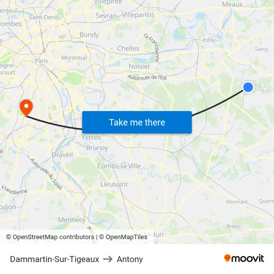 Dammartin-Sur-Tigeaux to Antony map