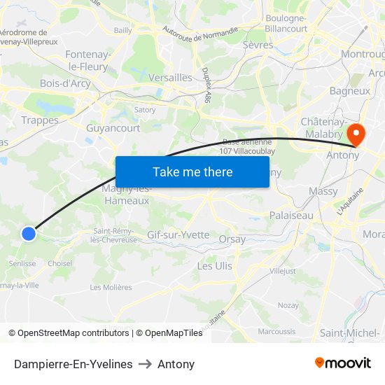 Dampierre-En-Yvelines to Antony map