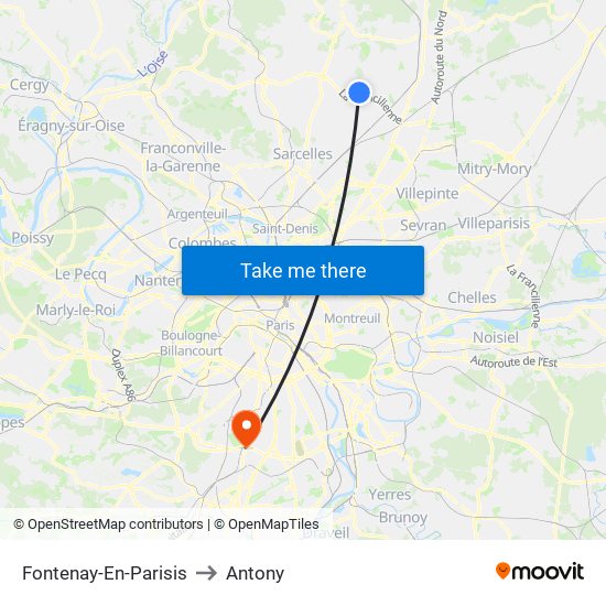 Fontenay-En-Parisis to Antony map