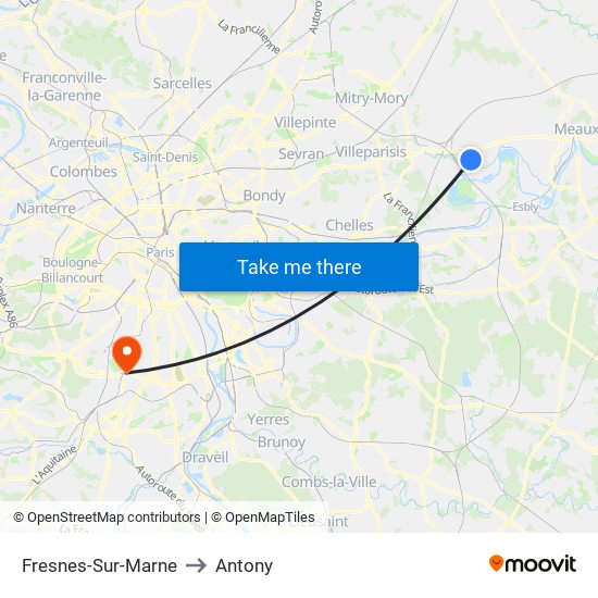Fresnes-Sur-Marne to Antony map