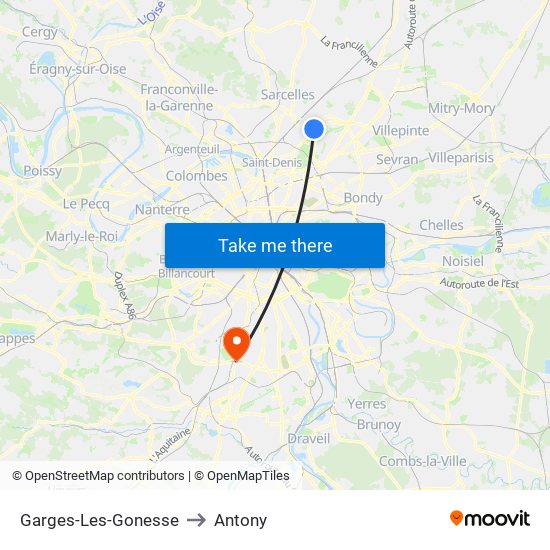 Garges-Les-Gonesse to Antony map