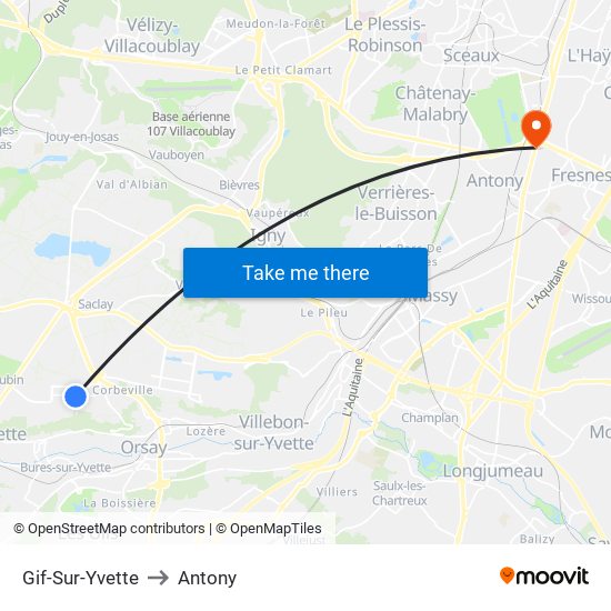 Gif-Sur-Yvette to Antony map