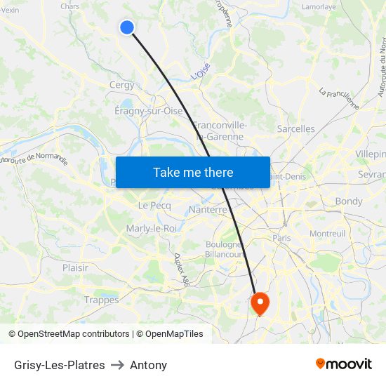 Grisy-Les-Platres to Antony map