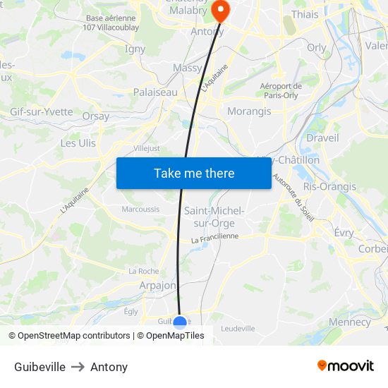 Guibeville to Antony map