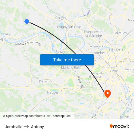 Jambville to Antony map
