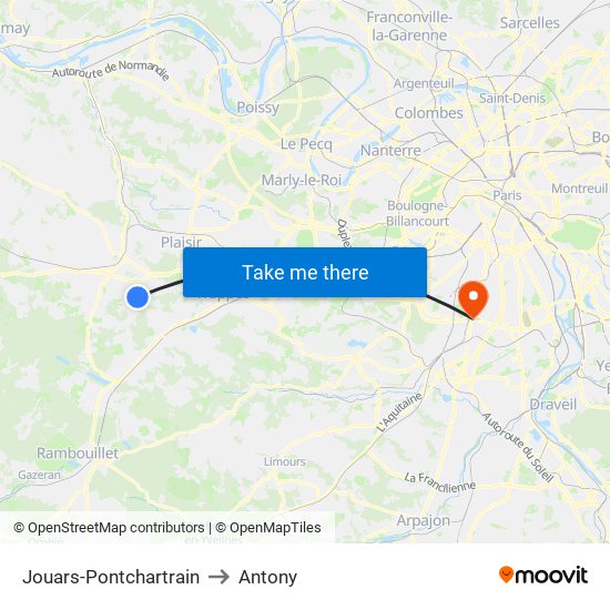 Jouars-Pontchartrain to Antony map