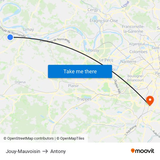 Jouy-Mauvoisin to Antony map