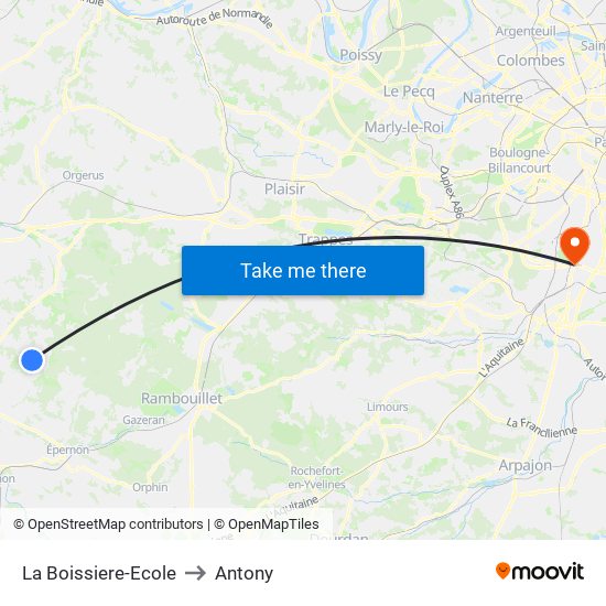 La Boissiere-Ecole to Antony map
