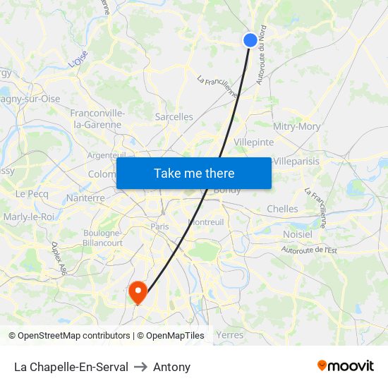 La Chapelle-En-Serval to Antony map