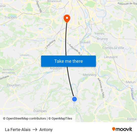 La Ferte-Alais to Antony map