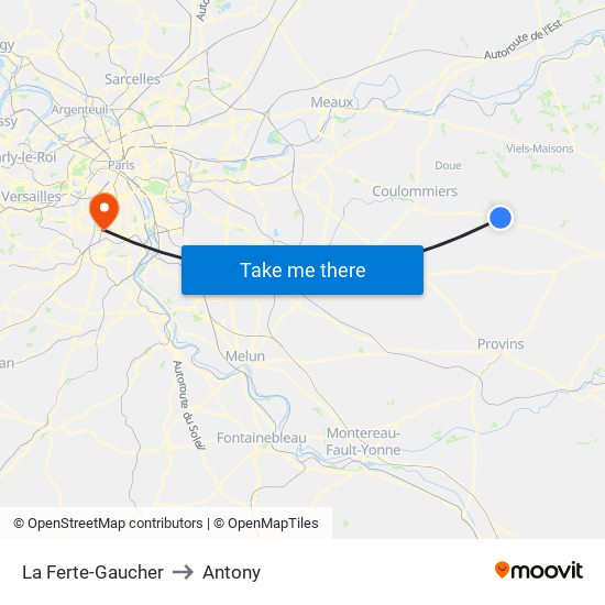 La Ferte-Gaucher to Antony map