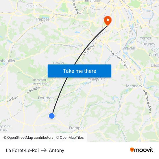 La Foret-Le-Roi to Antony map