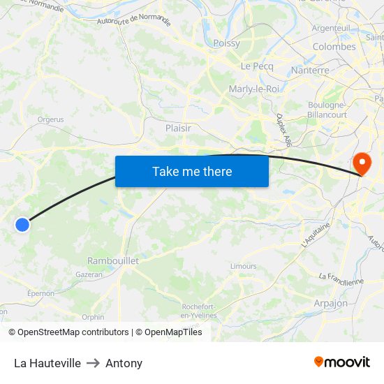 La Hauteville to Antony map