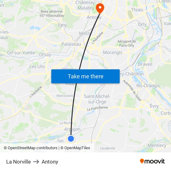 La Norville to Antony map