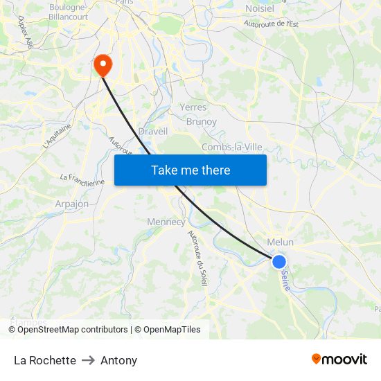 La Rochette to Antony map