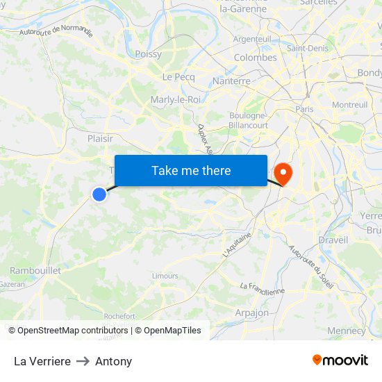 La Verriere to Antony map