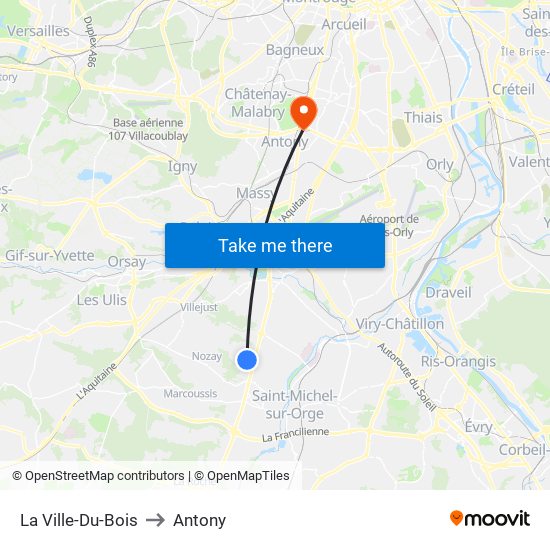 La Ville-Du-Bois to Antony map