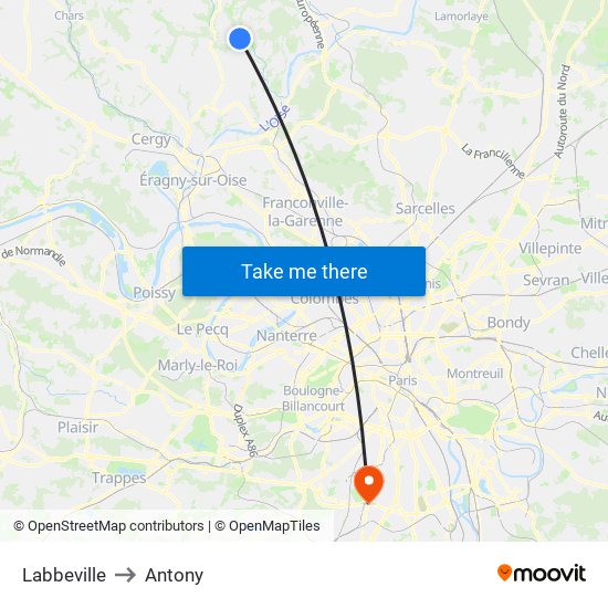 Labbeville to Antony map