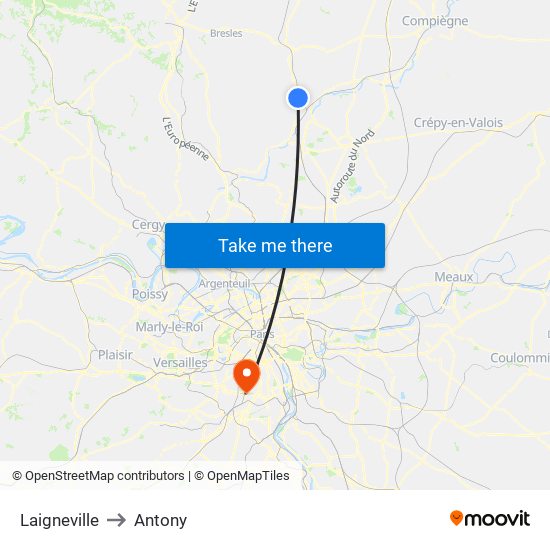 Laigneville to Antony map