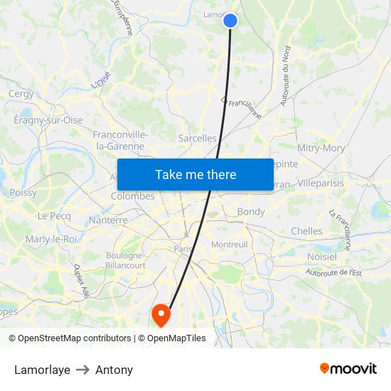 Lamorlaye to Antony map