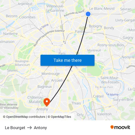 Le Bourget to Antony map