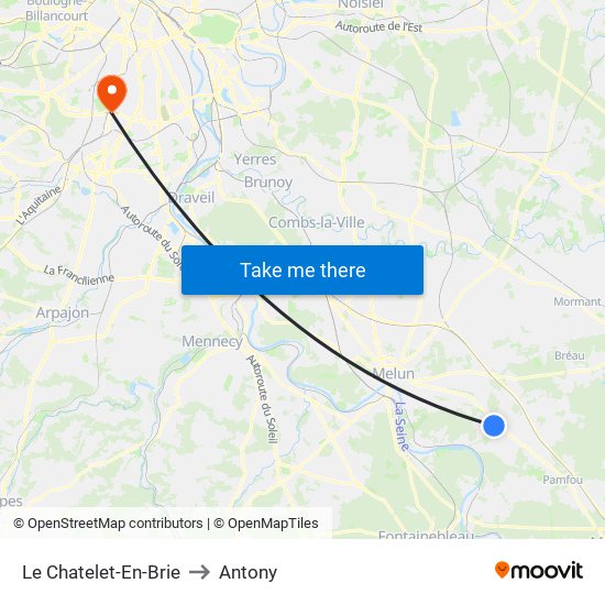 Le Chatelet-En-Brie to Antony map