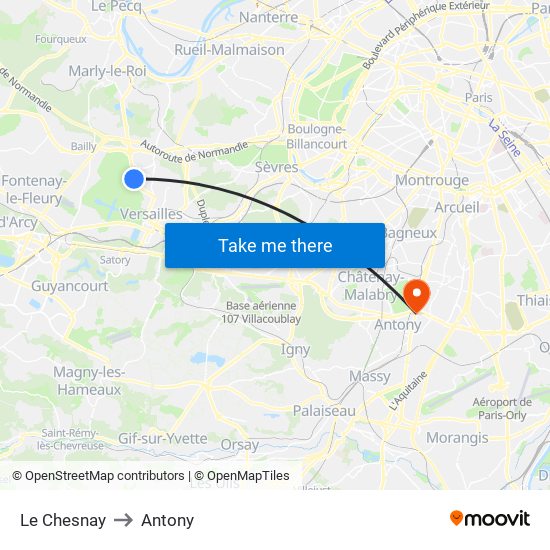 Le Chesnay to Antony map
