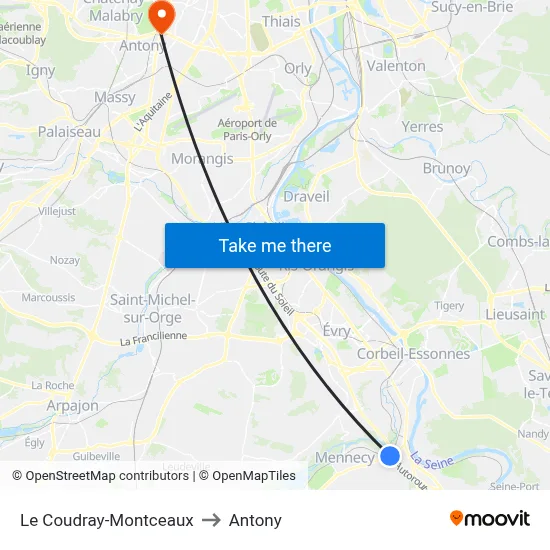 Le Coudray-Montceaux to Antony map