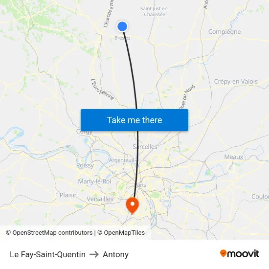 Le Fay-Saint-Quentin to Antony map