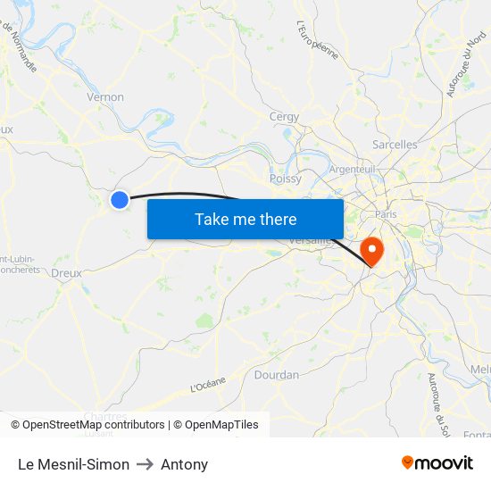 Le Mesnil-Simon to Antony map