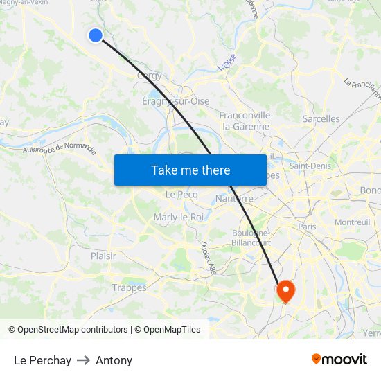 Le Perchay to Antony map