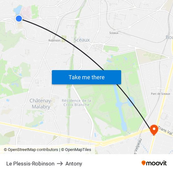 Le Plessis-Robinson to Antony map