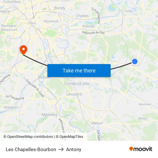Les Chapelles-Bourbon to Antony map
