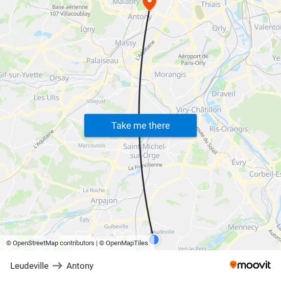 Leudeville to Antony map