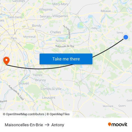 Maisoncelles-En-Brie to Antony map