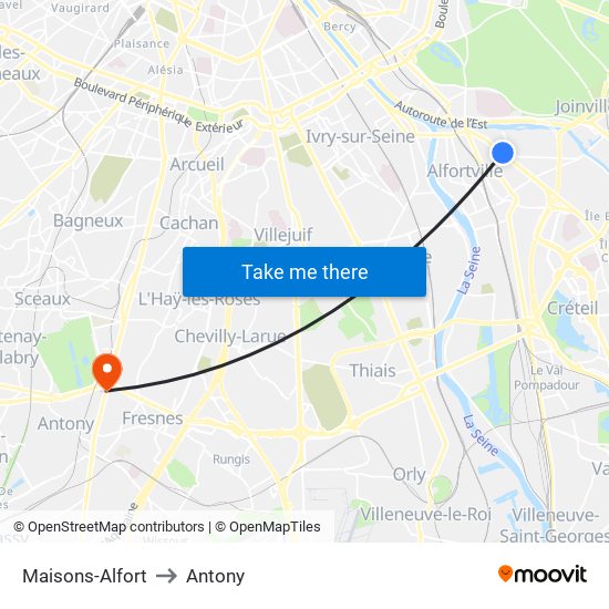 Maisons-Alfort to Antony map