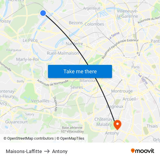 Maisons-Laffitte to Antony map