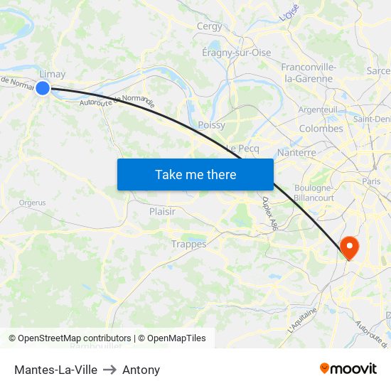 Mantes-La-Ville to Antony map