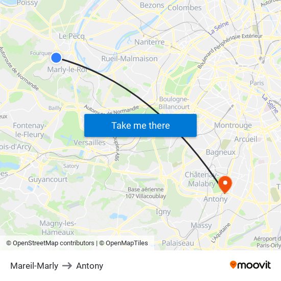 Mareil-Marly to Antony map