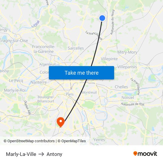 Marly-La-Ville to Antony map
