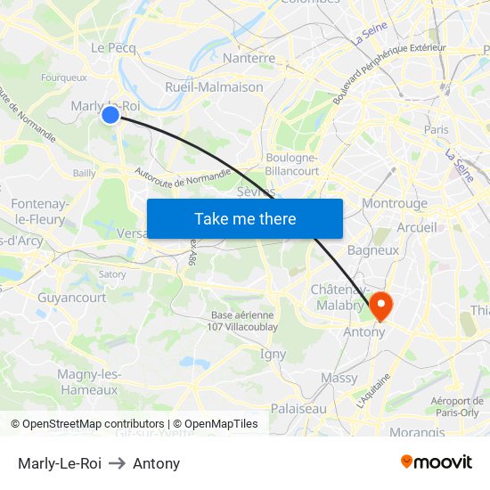 Marly-Le-Roi to Antony map