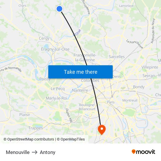 Menouville to Antony map