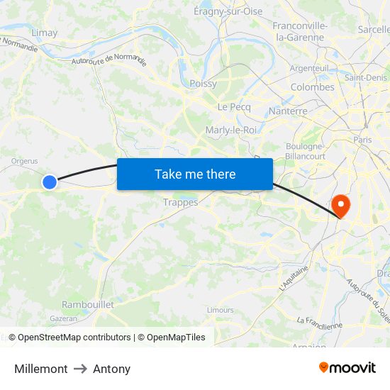 Millemont to Antony map