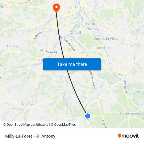 Milly-La-Foret to Antony map