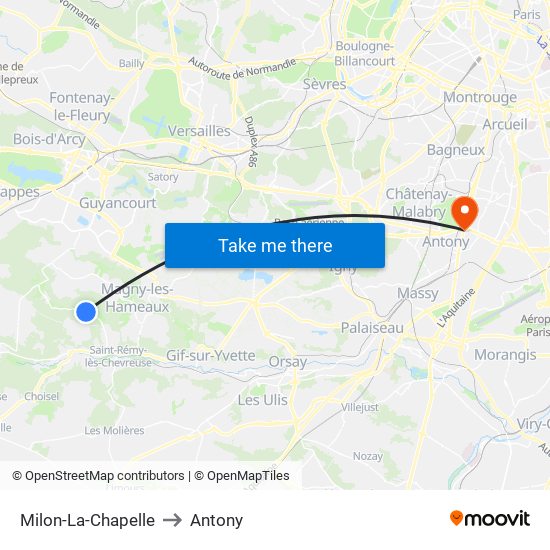 Milon-La-Chapelle to Antony map