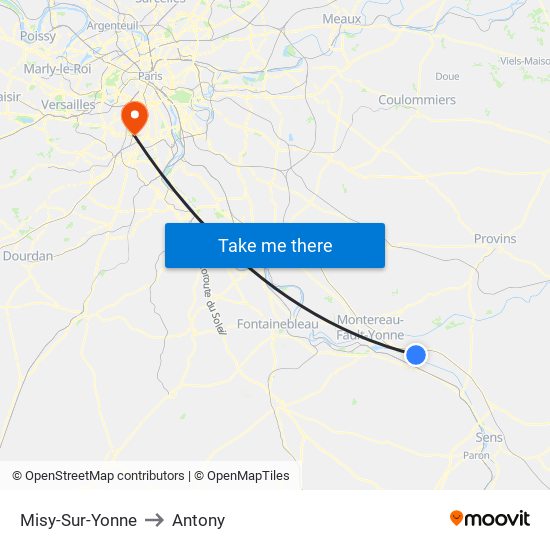 Misy-Sur-Yonne to Antony map