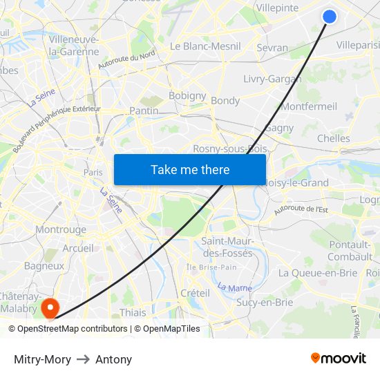 Mitry-Mory to Antony map